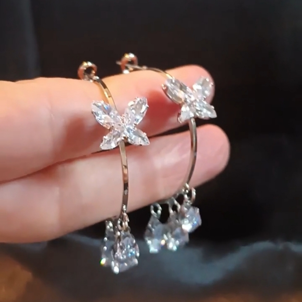 Elegant Silver Butterfly Hoop Earrings - Picture 6 of 8
